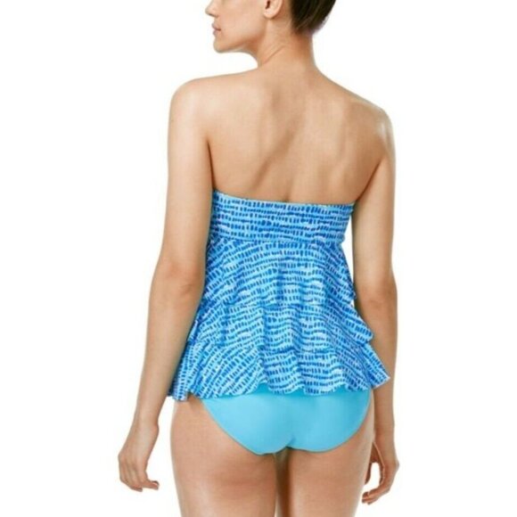 NWT Island Escape 6 St. Martin Strapless Blue & White Ruffled Tankini #87254 - Picture 2 of 2
